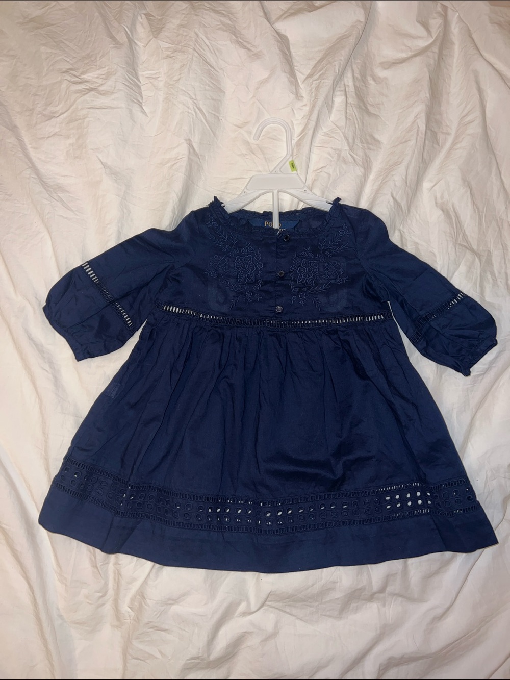 Polo by Ralph Lauren Navy Eyelet Dress with Embroidered Bodice